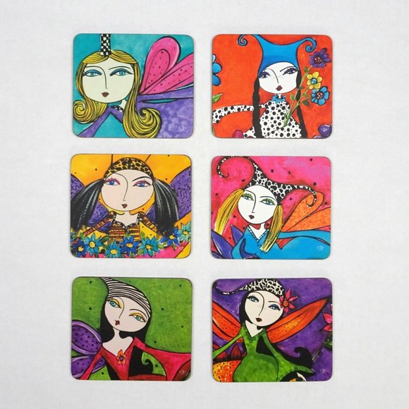 Cinnamon Art Other - Sharon Peterkin Fairy Coaster Set of 6 Art Deco